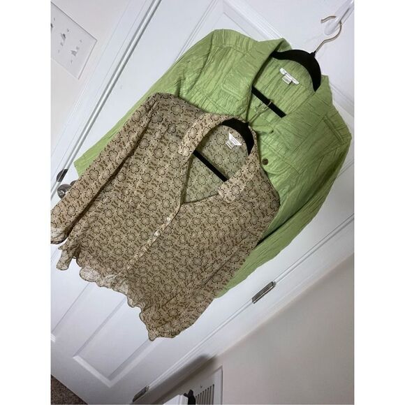 Christopher & Banks women’s lot bundle green jacket and brown blouse size medium - Picture 1 of 15